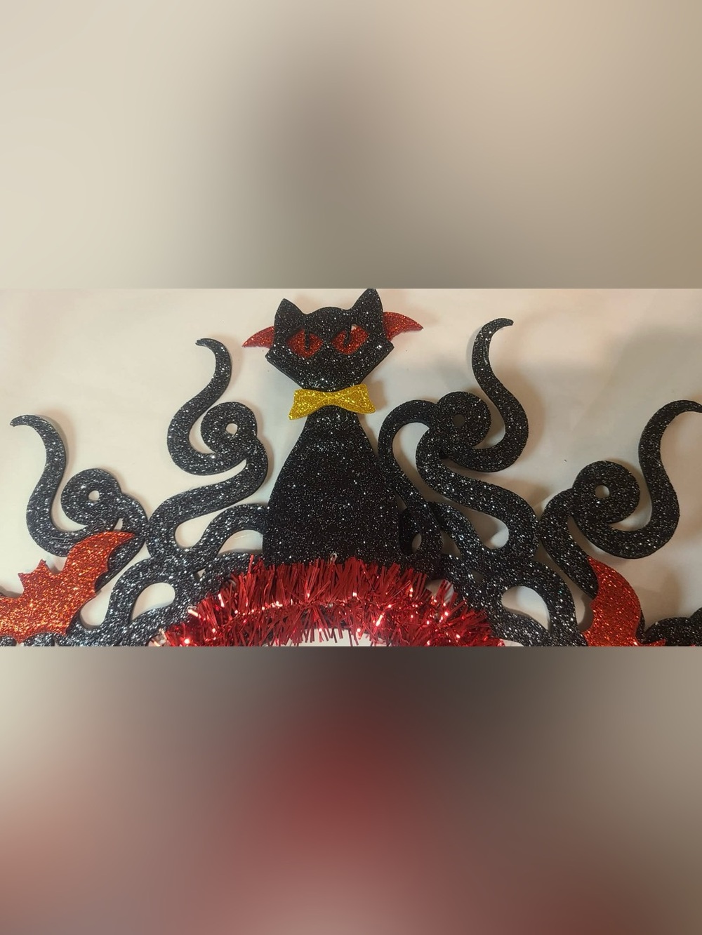 Black Glitter Cat & Snake Halloween Headband with Multicolor Lights - Picture 6 of 6